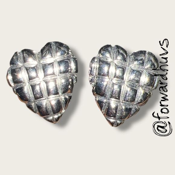 Vintage Heart Shaped Clip-On Earrings – Textured - Picture 1 of 6